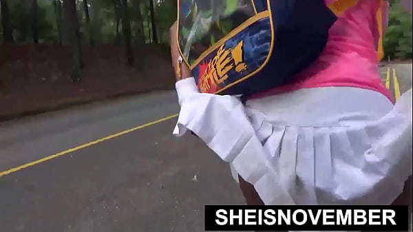 American Black Geek Walking After Blowjob In Outside, Sheisnovember Lost a Bet Then Sucked A Dick With Her Giant Titties and Nipples Exposed, Then Walked Flashing Her Panties With Upskirt Exposure And Cute Ebony Thighs by Msnovember