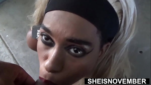 Naughty Stepsister Sneak Outdoors To Meet For Secret Kneeling Penis Sucking And Cumming, A Sexy Ebony Babe, Long Blonde Hair, Chest Is Exposed While Giving Her Stepbrother POV Blowjob, Nerd Sheisnovember Swallow Cumshot Fauxcest By Msnovember