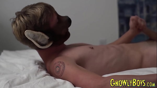 Werewolf twink jerking his swollen cock off hard