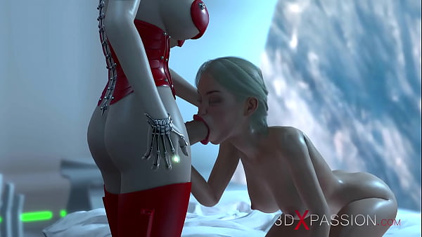 Hot sci-fi android dickgirl plays with a sexy horny blonde in the space station