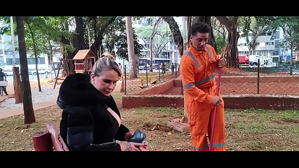 The strange cleaner sweeping the leaves also has to clean the blonde boss's ass with a brush, see it on XRD or sign it here