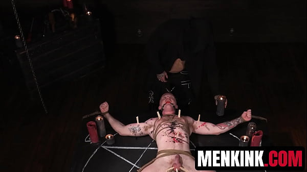 Bald Gunnar Stone conducts a severe BDSM ceremony involving his submissive victim Brody Fox.