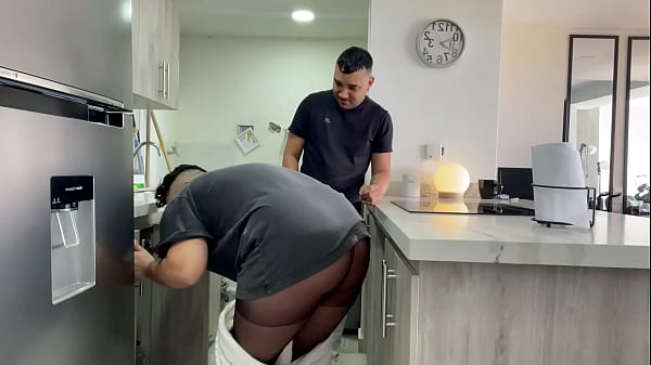 Latino daddy took me in stockings and came inside my boypussy