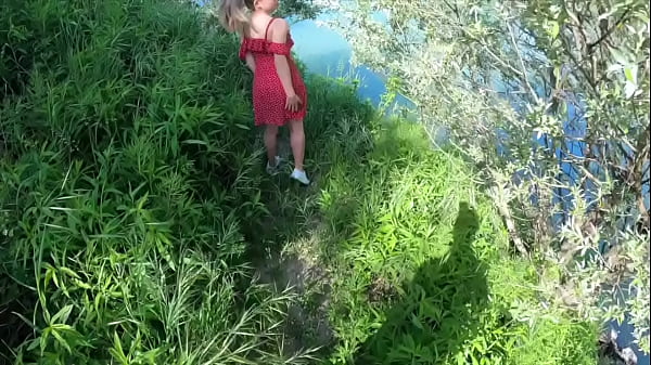 Petite girl screams for help she is lost in nature, I help her but she sucks cock well