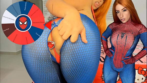 Mary Jane del cosplay de Spider Man hazaña la rueda del juego sexual mamada tetas grandes rebotando y tapón anal INTENTA NO CORRER